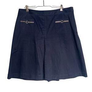 Nautica Size 12 Navy Blue Classic ALine Skirt Kick Pleat Knee Length Pockets